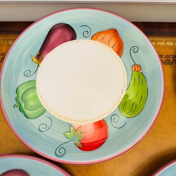 Dansk Ratatouille 10.5" Dinner Handpainted Plates Set 4 Eggplant Pepper Tomato - Picture 2 of 4